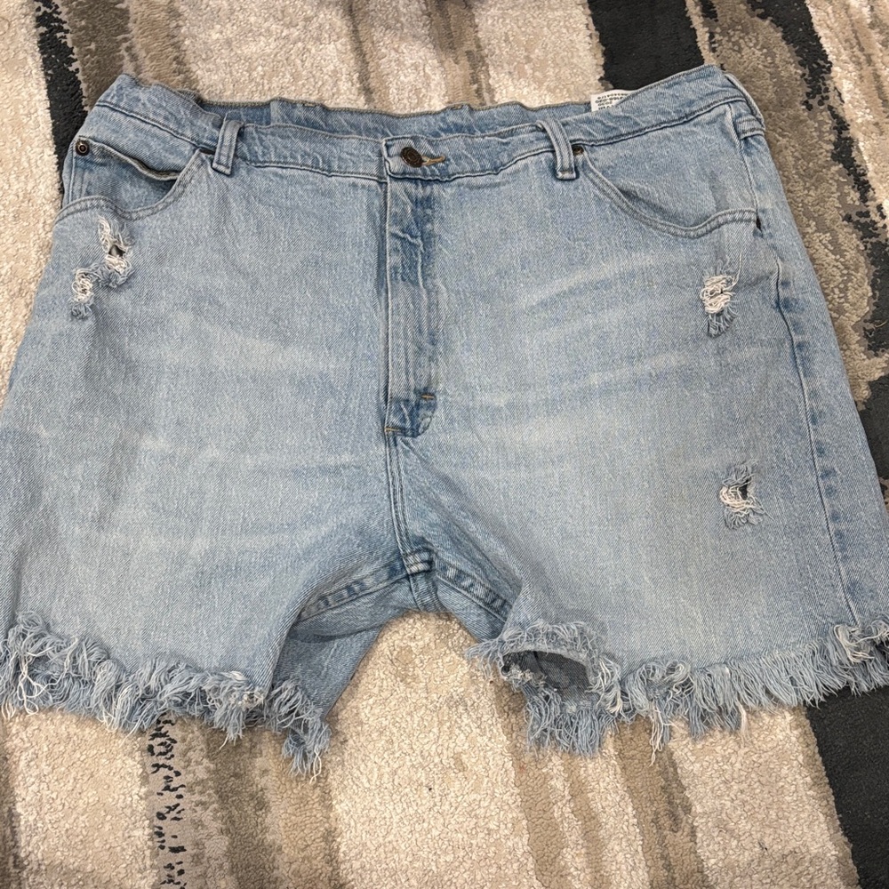Wrangler Distressed and Cut off Light Blue Denim Shorts